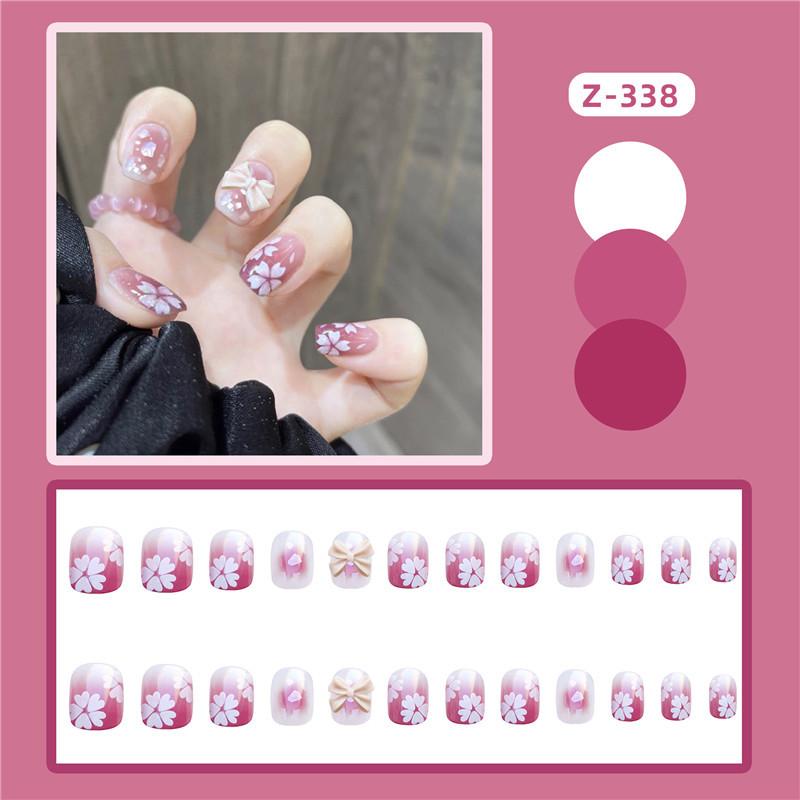 24Pcs Frosted Smoky Black Ripple Fake Nails Full Coverage Removable Press On Nails Finished Nail Stickers