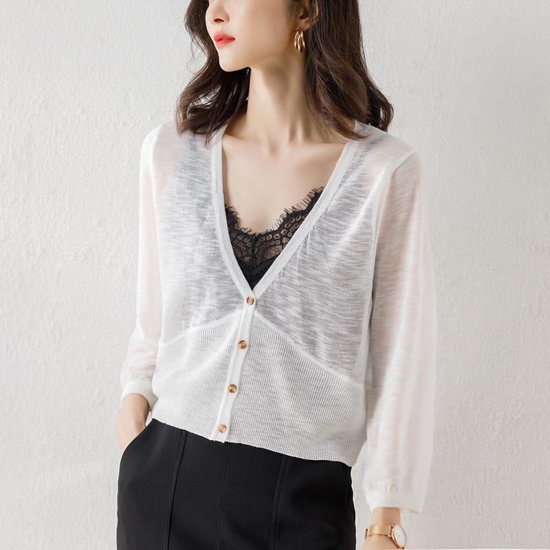 Summer New Short Sunscreen Clothes, Shawl Women's Thin Seven-quarter Sleeves, Ice Silk Knitted Cardigan, Small Vest Jacket