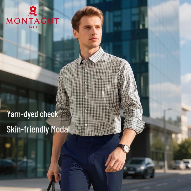MONTAGUT Men s Casual Plaid Long-Sleeve Modal Blend Shirt 52