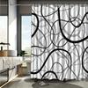 1pc Black and White Irregular Striped Patterned Shower Curtain, Machine Washable Polyester, Suitable for Bathroom Decoration.