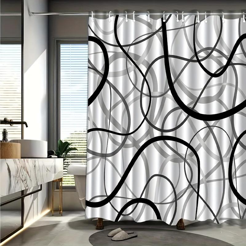 1pc Black and White Irregular Striped Patterned Shower Curtain, Machine Washable Polyester, Suitable for Bathroom Decoration.