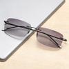 Titanium Alloy Light Weight Grey Lenses Rectangle Rimless Bifocal Reading Sunglasses +0.75 To +4 See Near and Far