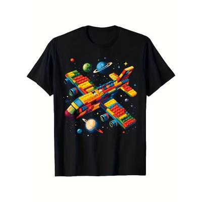 European Sizes Humorous Architect Boys T-Shirt | Crew Neck, Short Sleeve, Colorful Planet and Rocket Design, Casual Summer Top