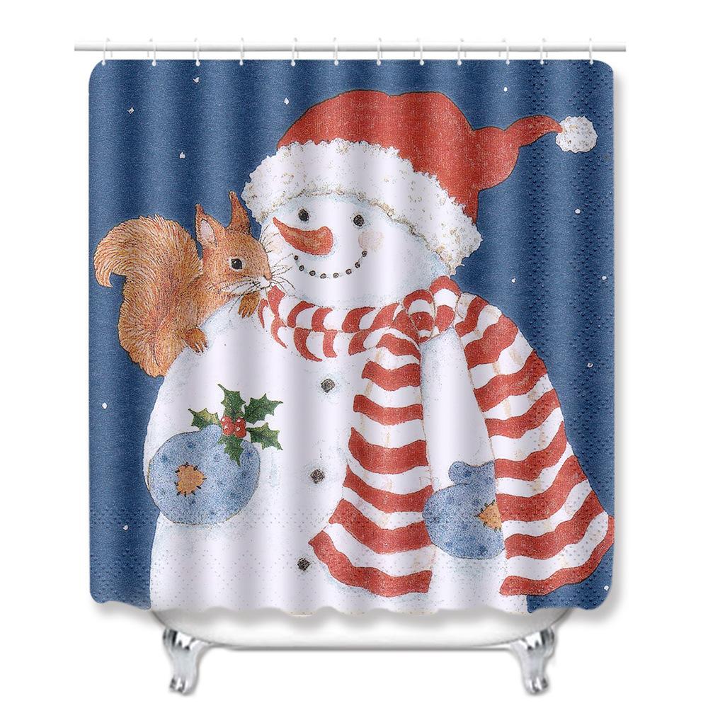 Christmas Shower Curtain Floor Mat Combination Four-Piece Set Bathroom Toilet Carpet Shower Room Mat Foot Mat