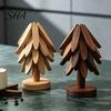 Natural Pine Wood Hot Pad Collapsible Wooden Trivets for Dishes, Christmas Tree Shaped Pot Mat Table, Heat Compact Storage Trivet Set Resistant Holder