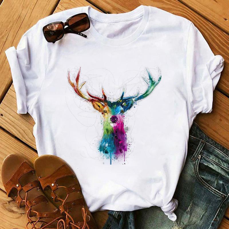 Watercolor Elephant Animal Print T-Shirt Female Harajuku Graphic T-Shirt Dog Lovers Funny T-Shirt Female T-Shirt