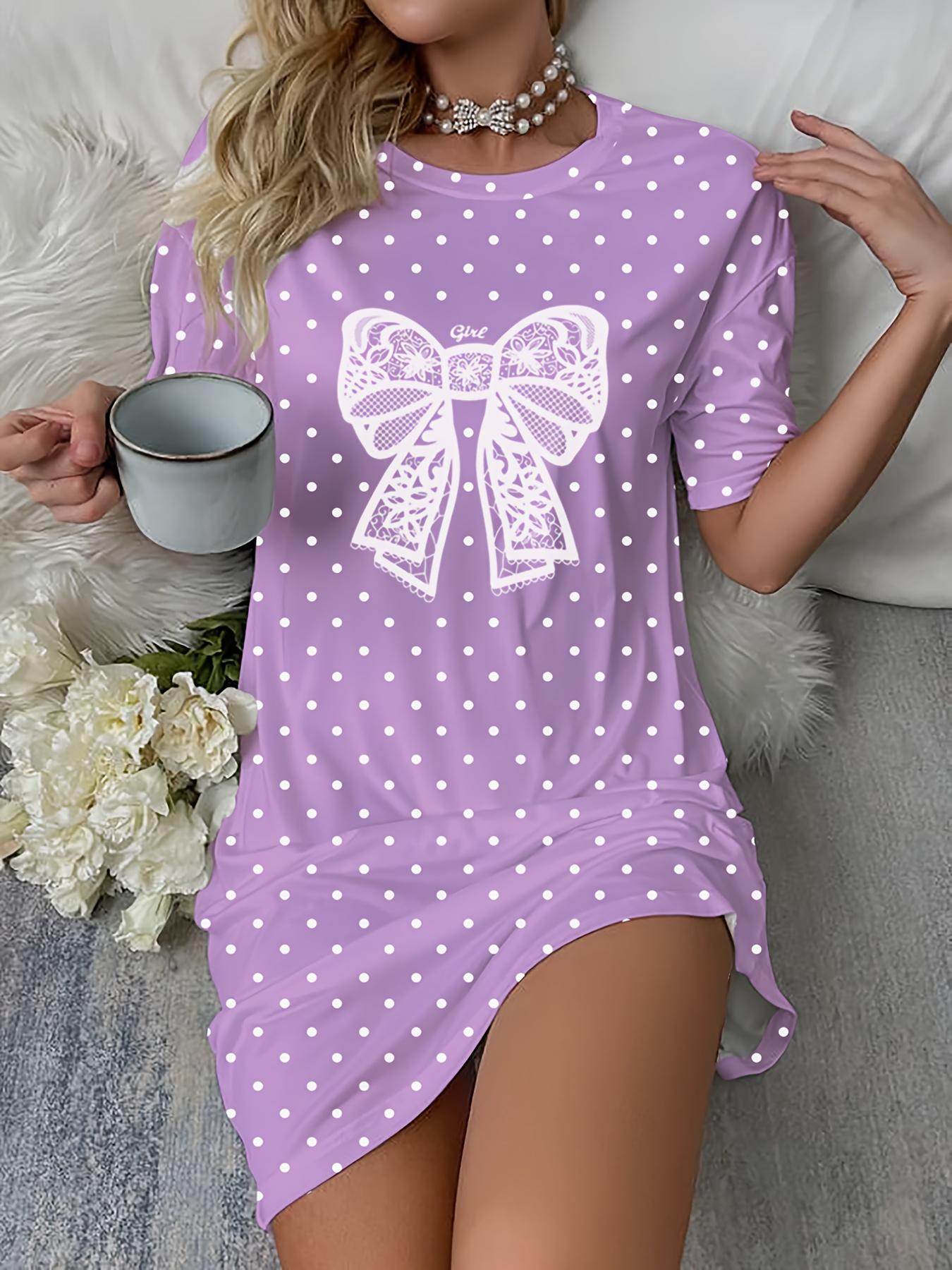 

Women s Casual Polka Dot Print Bow Four Seasons Sundress. Women s Short Sleeve Round Neck T-Shirt Dress - Soft and Comfortable Pajamas for All Season S дубильная кора