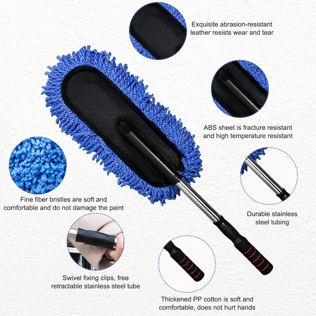 2 PCS Microfiber Car Duster, Scratch Free Auto Exterior Interior Large Dusting Cleaning Brush, Multipurpose Vehicle Dust Cleaner with Extendable