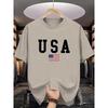 Men's Summer 100% Cotton Fashionable Casual Loose Fit USA American National Flag Graphic Round Neck Short Sleeved T-shirt Top