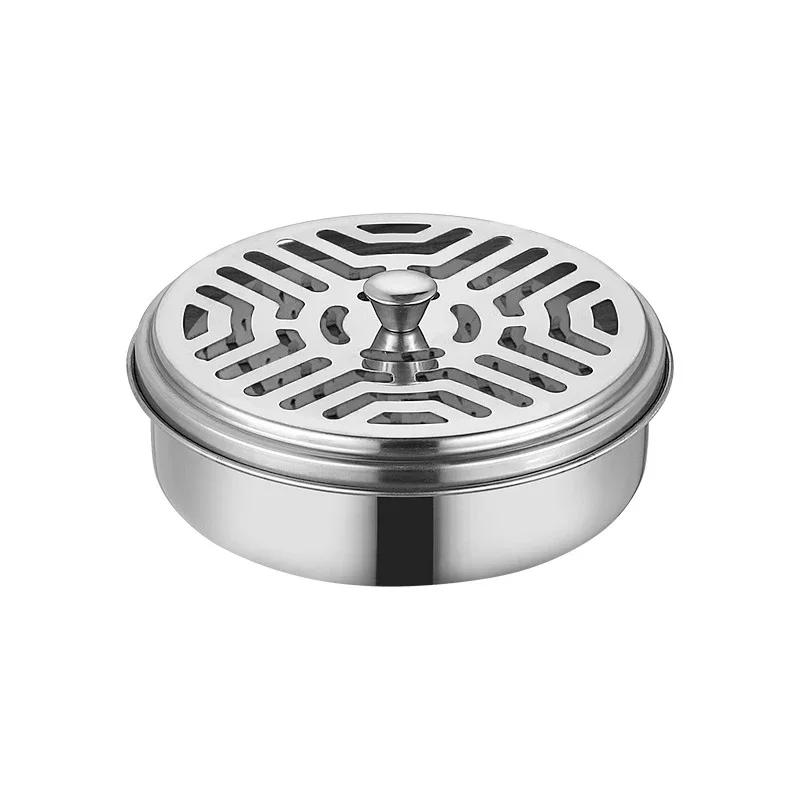 Stainless Steel Mosquito Coil Tray With Cover Large Portable Mosquito Coil Holder Box Mosquito Incense Coil Home Office Camping