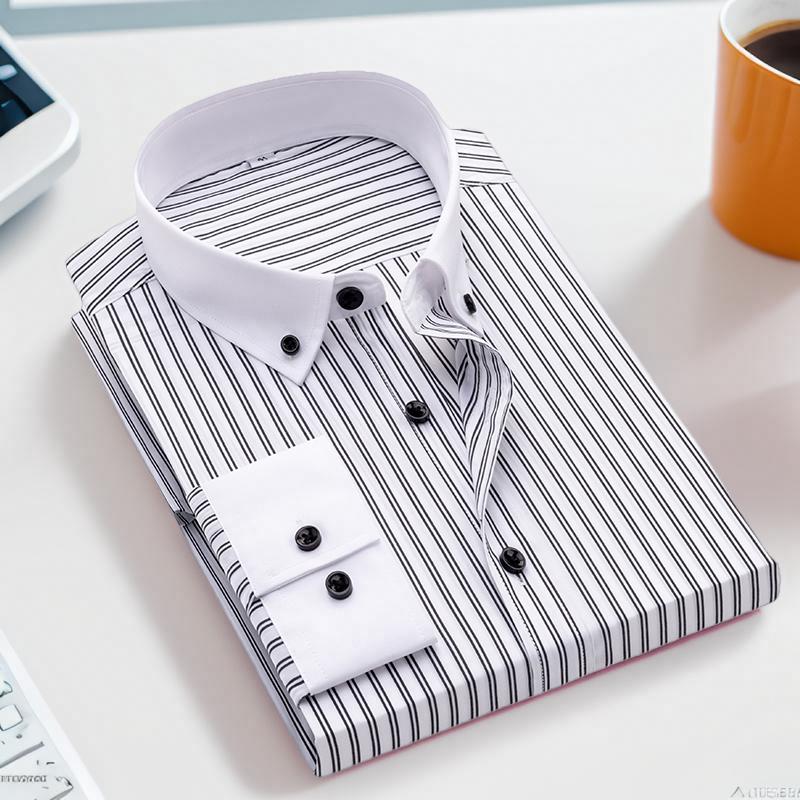 Herrenhemd langärmelig schmal geschnitten gestreift Patchwork-Kragen Herren Business Mode heterochromer Kragenhemd