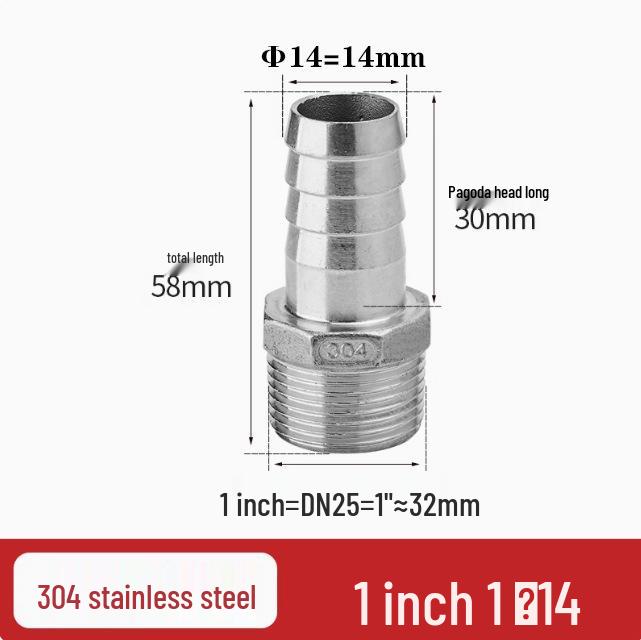 304 Stainless Steel Hex Male Thread Pagoda Fitting for Water/Air Hose