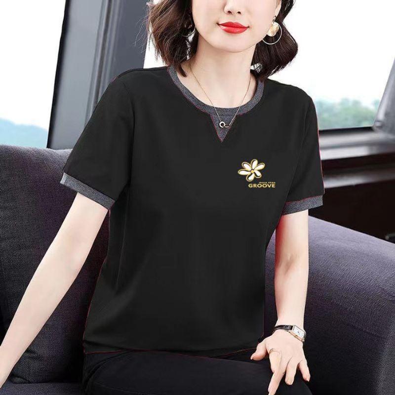 Loose-Fitting Pure Cotton Short Sleeves T-shirt Female 2024 New Arrival Summer Tops Middle-Aged and Elderly Plus Size Trendy Half Sleeve Small Shirt