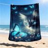 1pc Butterfly Cat Night Throw Blanket Polyester Fiber, Lightweight Flannel, Soft & Warm, All Season Use for Outdoor, Camping Digital Print