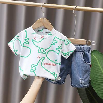 Hübscher Sommeranzug für Jungen, Rundhalsausschnitt, kurzärmelig, T-Shirt + Shorts, zweiteiliges Set