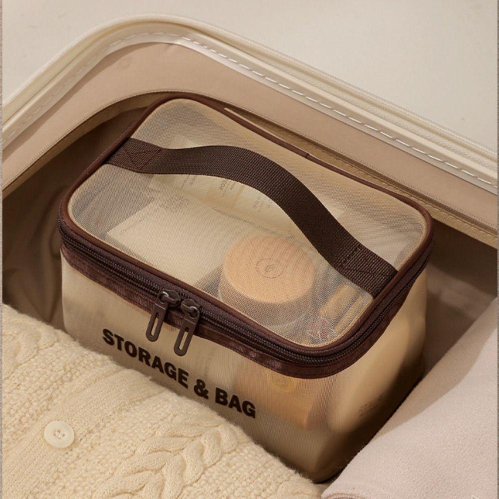 New Mesh Cosmetic Bag Translucent Large Capacity Travel Storage Bag Zipper Lightweight Toiletry Bag