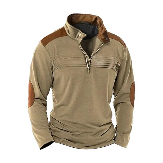 Fall Spring Men Sweatshirt Color Matching Patchwork Zipper Stand Collar Retro Pullover Long Sleeve Soft Breathable Mid Length Men Daily Top