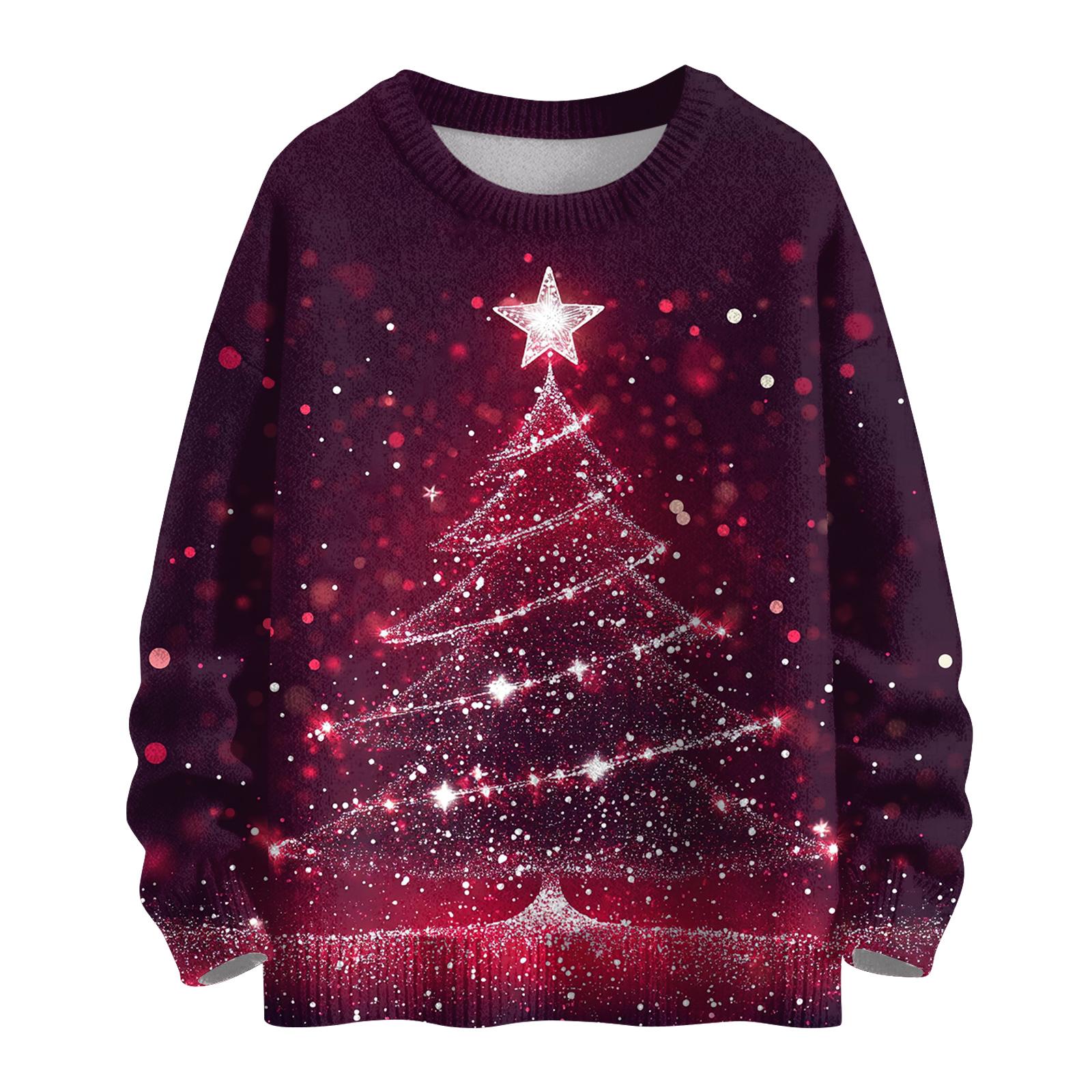 

Женский модный повседневный трикотажный свитер с длинным рукавом и рождественским принтом, круглый вырез XXXL