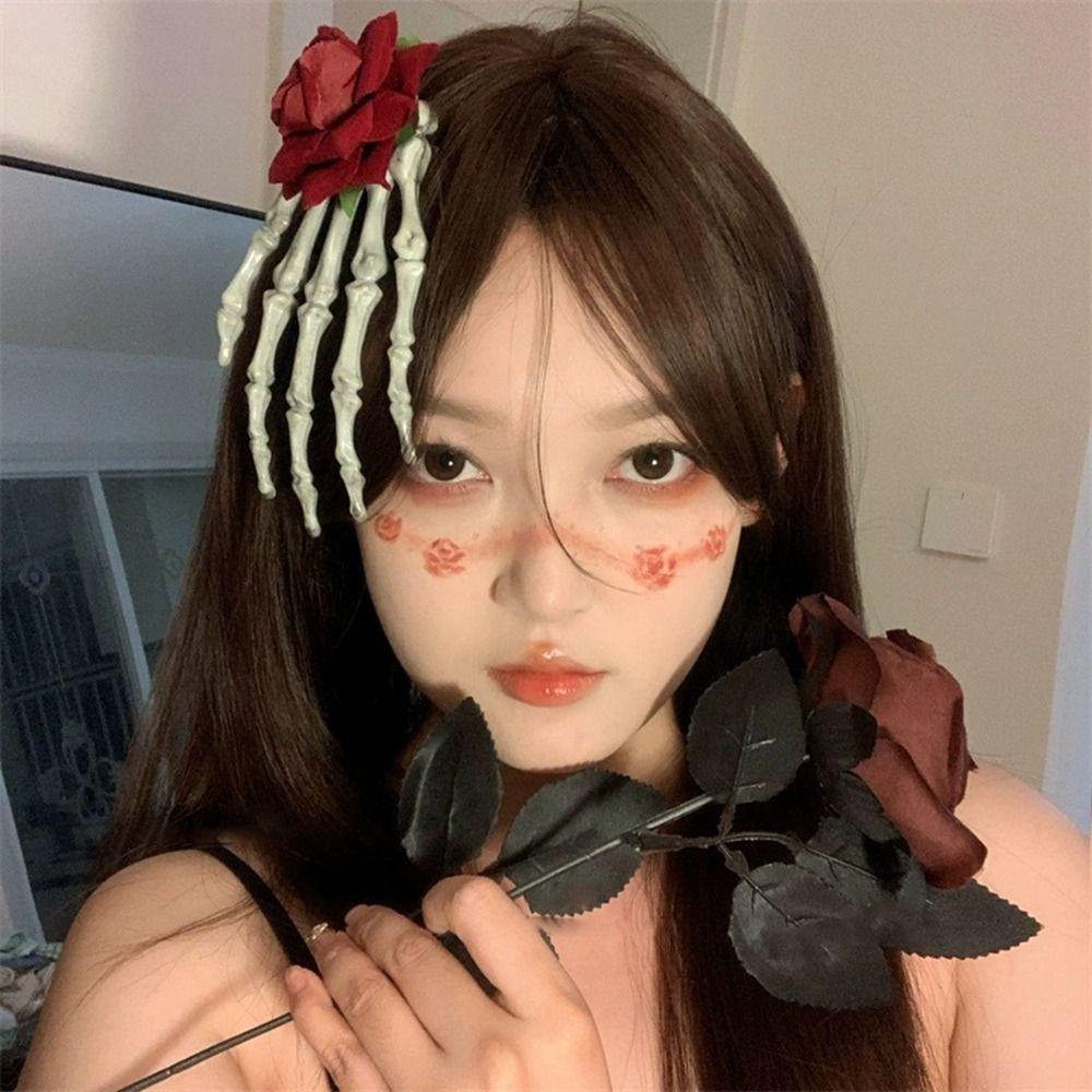 Skeleton Skeleton Hand Rose Hairpin Flower Halloween Headwear Ghost Claw Hair Clip  Children Girls