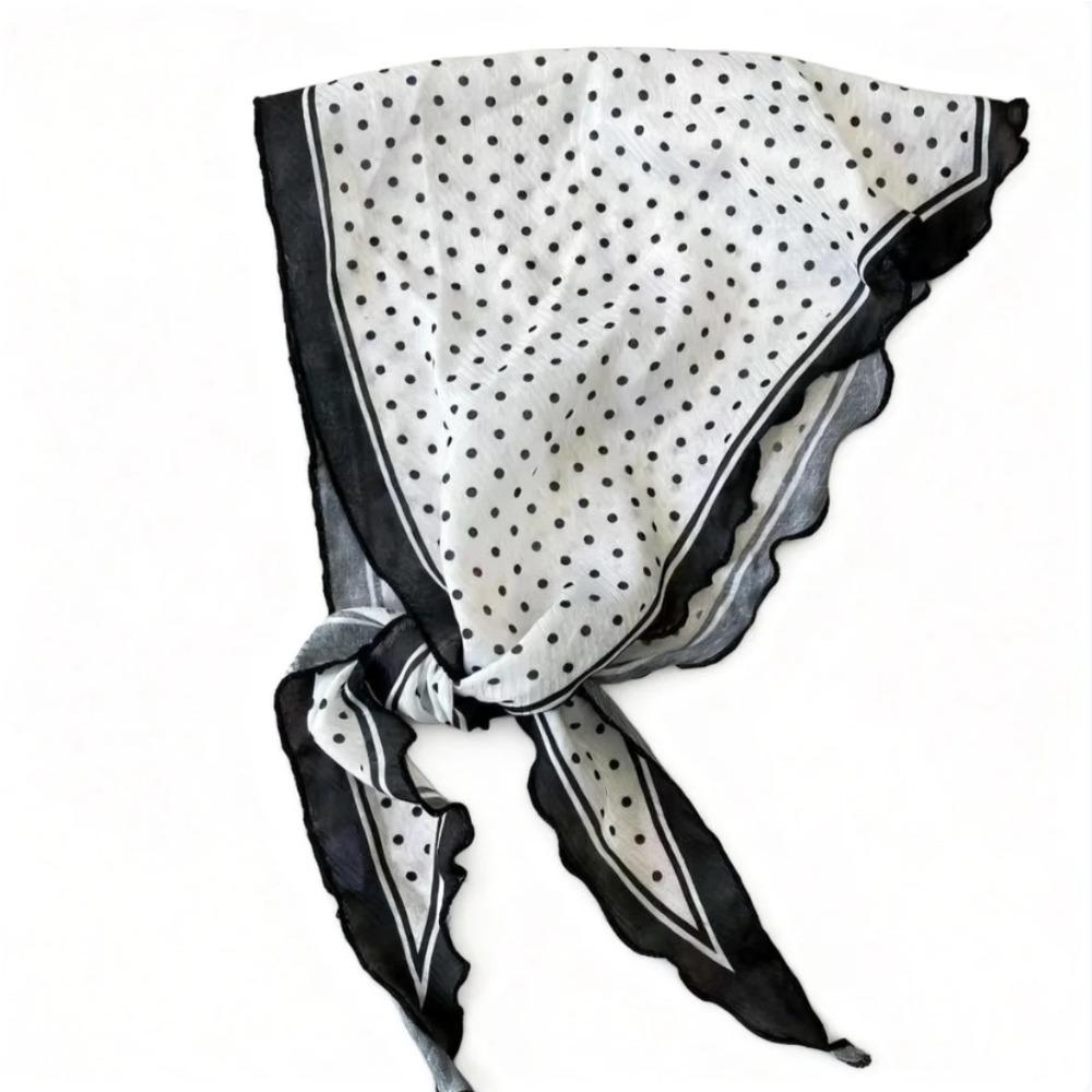 New linen Korean version retro simple black and white high temperament twill wave dot triangular square scarf shawl light luxury scarf
