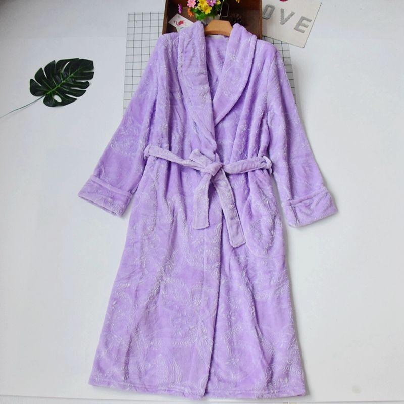 

Women s Smooth Flannel Print Long Sleeve Nightgown Bathrobe Fall and Winter Extended Pajamas Homewear Bathrobe Warm purple S