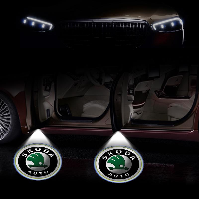 1/2pcs LED Car Door Courtesy Light Projector Welcome Lamp Car Badge for Skoda 3 2 VRS Vision Rapid Kodiaq Favorit Rapid Octavia A5 A7 Superb