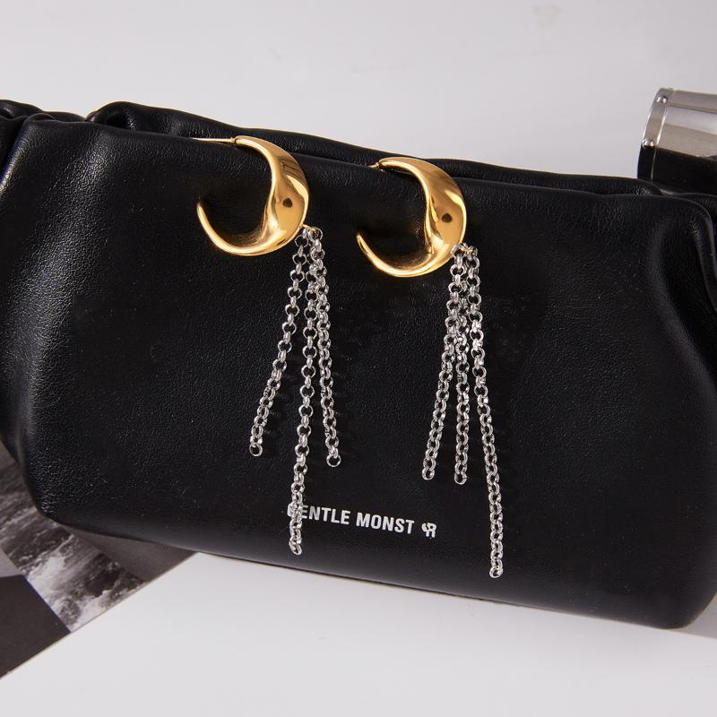 Light Luxury High-End Stainless Steel Mixed Color Chain Tassel Earrings Minimalist Titanium Steel Earrings  Jewelry Gifts