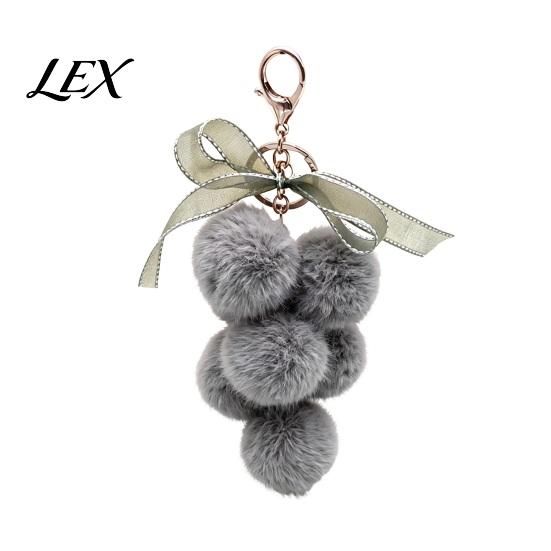 Grape Plushie Charm Plush Keychain for Handbags, Fuzzy Cluster Bag with Decorative Pendant Bow, Fluffy Ball Keyring Backpacks and Purses