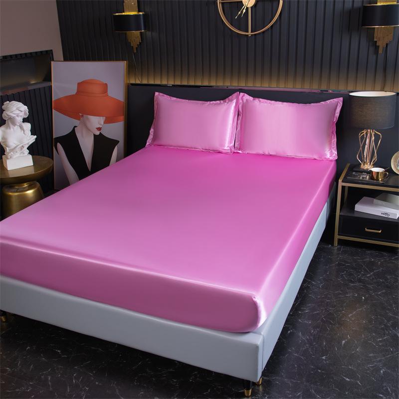 Foreign Trade Cross-border Ice Silk Non-slip Mattress Three-piece Silk Silk Satin Solid Color Simmons Bed Shield