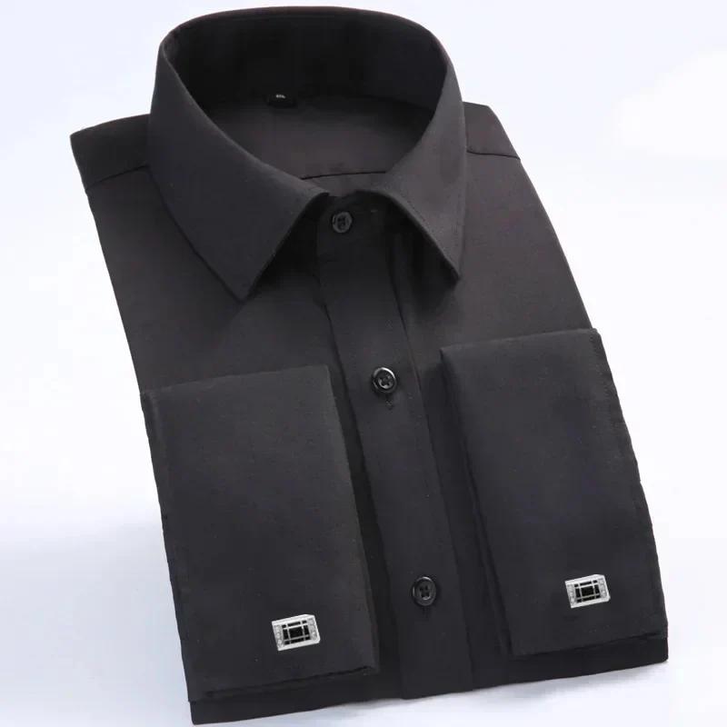 Hemd mit französischen Manschettenknöpfen, Langarmhemd für Herren, Vier Jahreszeiten-Herrenhemd, Einteiler, Mehrfarbig, Business-Casual-Hemd