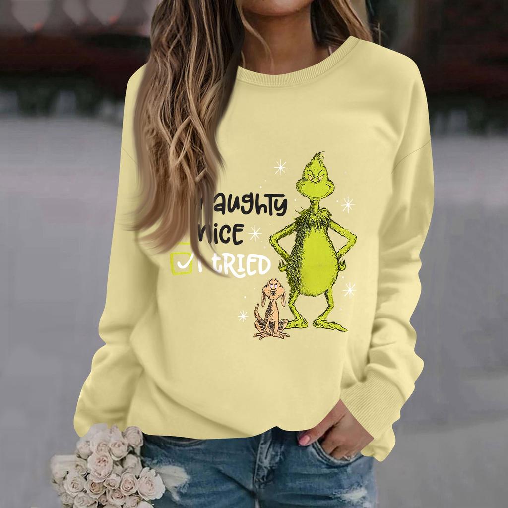 Damenmode Lässig Langarm Einfarbig Weihnachten Bedruckt Rundhals Oberteil Sweatshirt