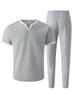 V-neck Waffle Short-Sleeve T-shirt & Long Pants Men's Streetwear Sports Set