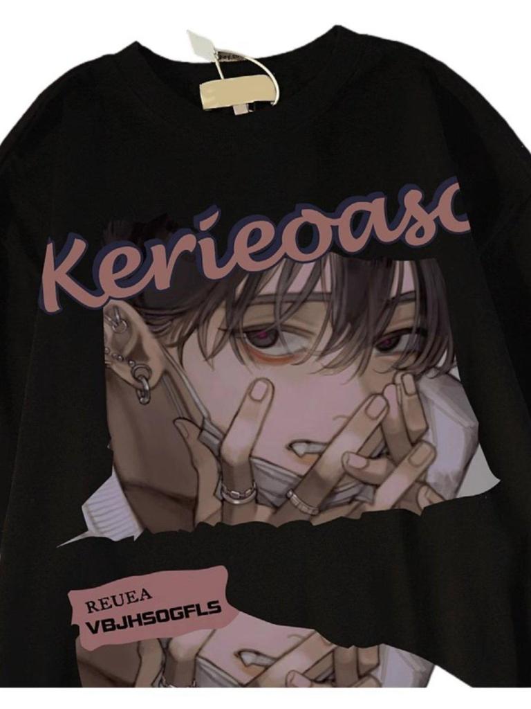 Unisex Japanese Retro Anime Cartoon Loose Fit T-Shirt - Plus Size Available