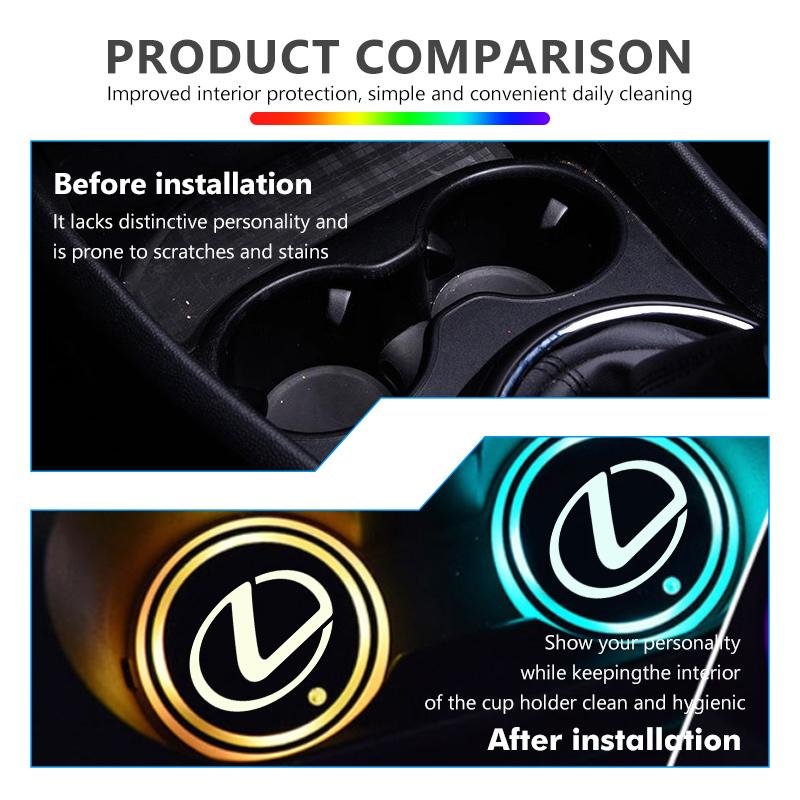 Luminous Car Coaster Water Cup Holder Non Slip Pads Mats For Lexus RX350 IS250 CT200h ES250 ES300h NX300h IS200 GS300RO8