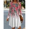 Women Long Sleeve O-Neck Casual Loose A-Line Dress Autumn 3D Floral Printed Dress Vintage Elegant Lady Dress Vestidos De Muj