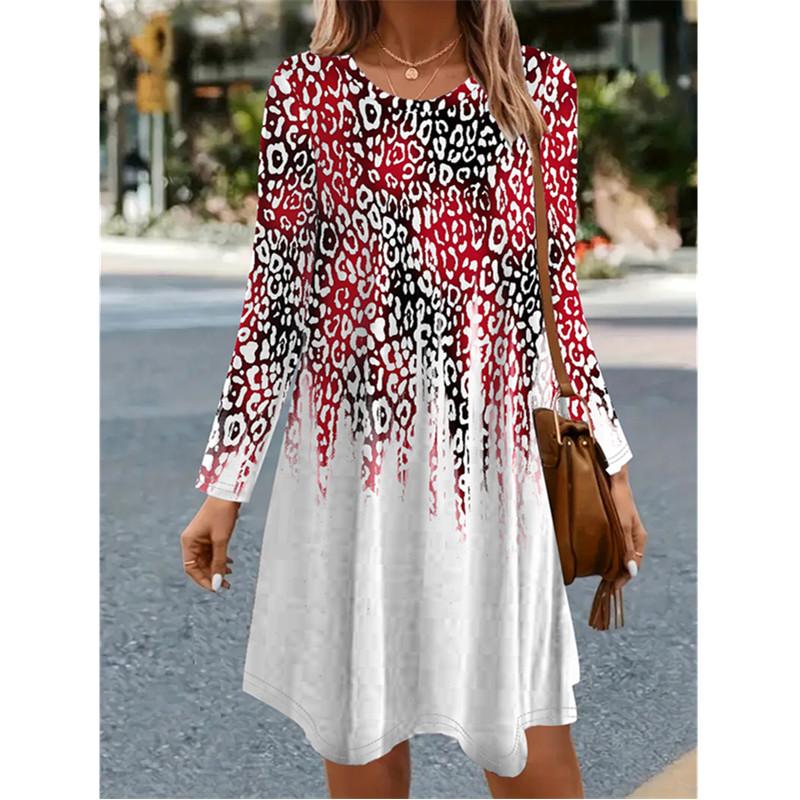 Women Long Sleeve O-Neck Casual Loose A-Line Dress Autumn 3D Floral Printed Dress Vintage Elegant Lady Dress Vestidos De Muj