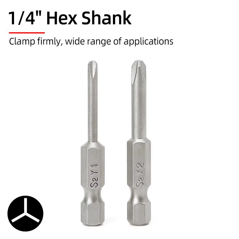 Y Shaped Screwdriver Bits Set Magnetic 1/4” Hex Shank Y Tip Head Y1 Y2 50mm S2 Steel Screw Driver Bit Ratchet Wrench Hand Tools