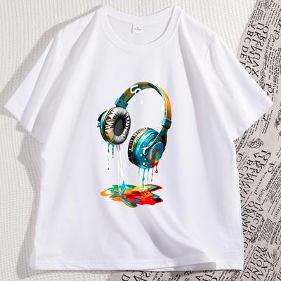 Headphone Earbud Tshirt Regular Fit Casual Tech T Shirt Round Neck Cotton Short Sleeve Male Comfortable Tshirt Streetwear