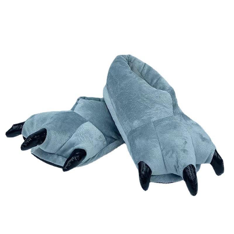 Kreslené bavlněné pantofle s dinosaurem a tygřími drápy - Hřejivé párové boty pro muže a ženy