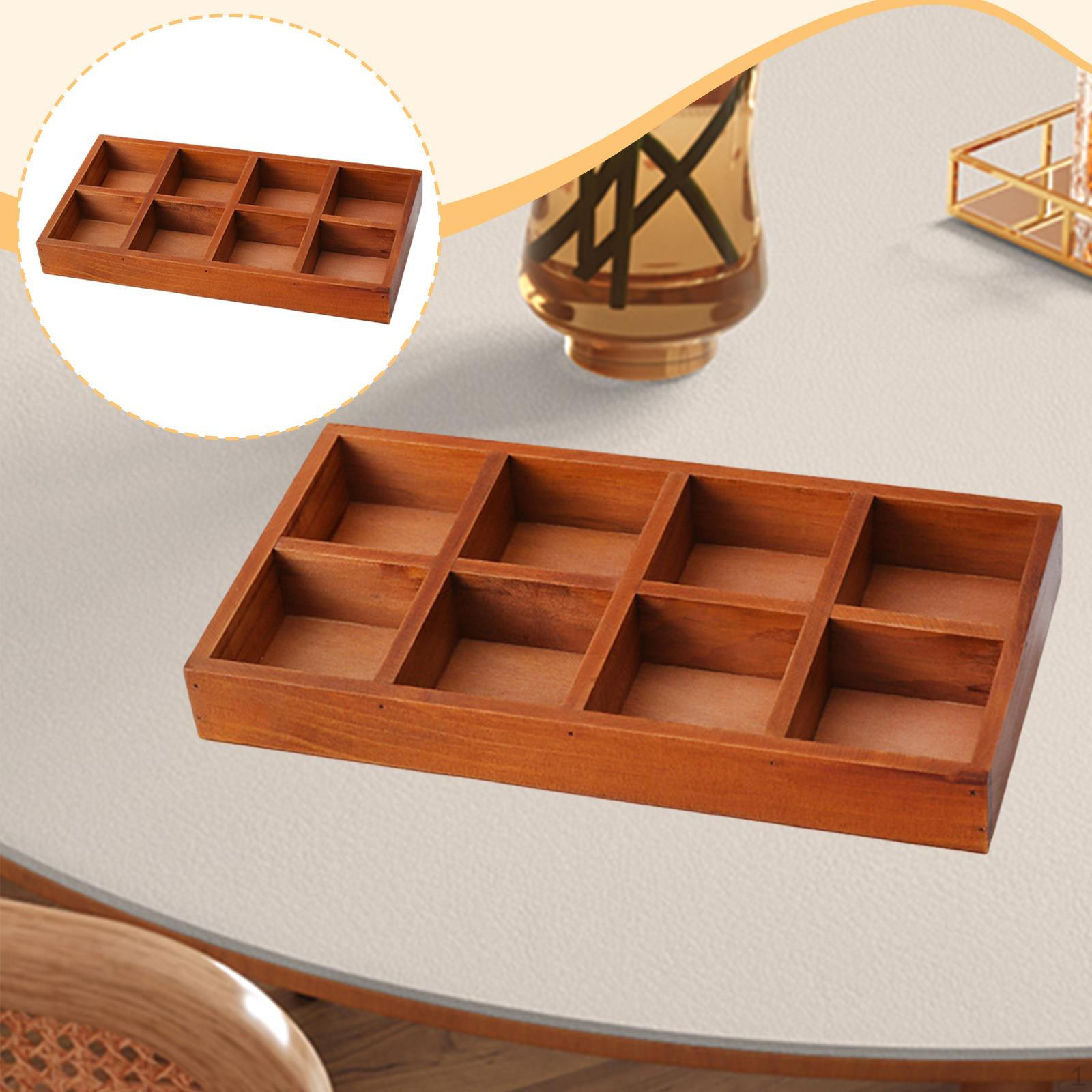 

Wooden Divided Storage Box 8 Grid Countertop Organization, Sorting Tray, Organizer for Brown