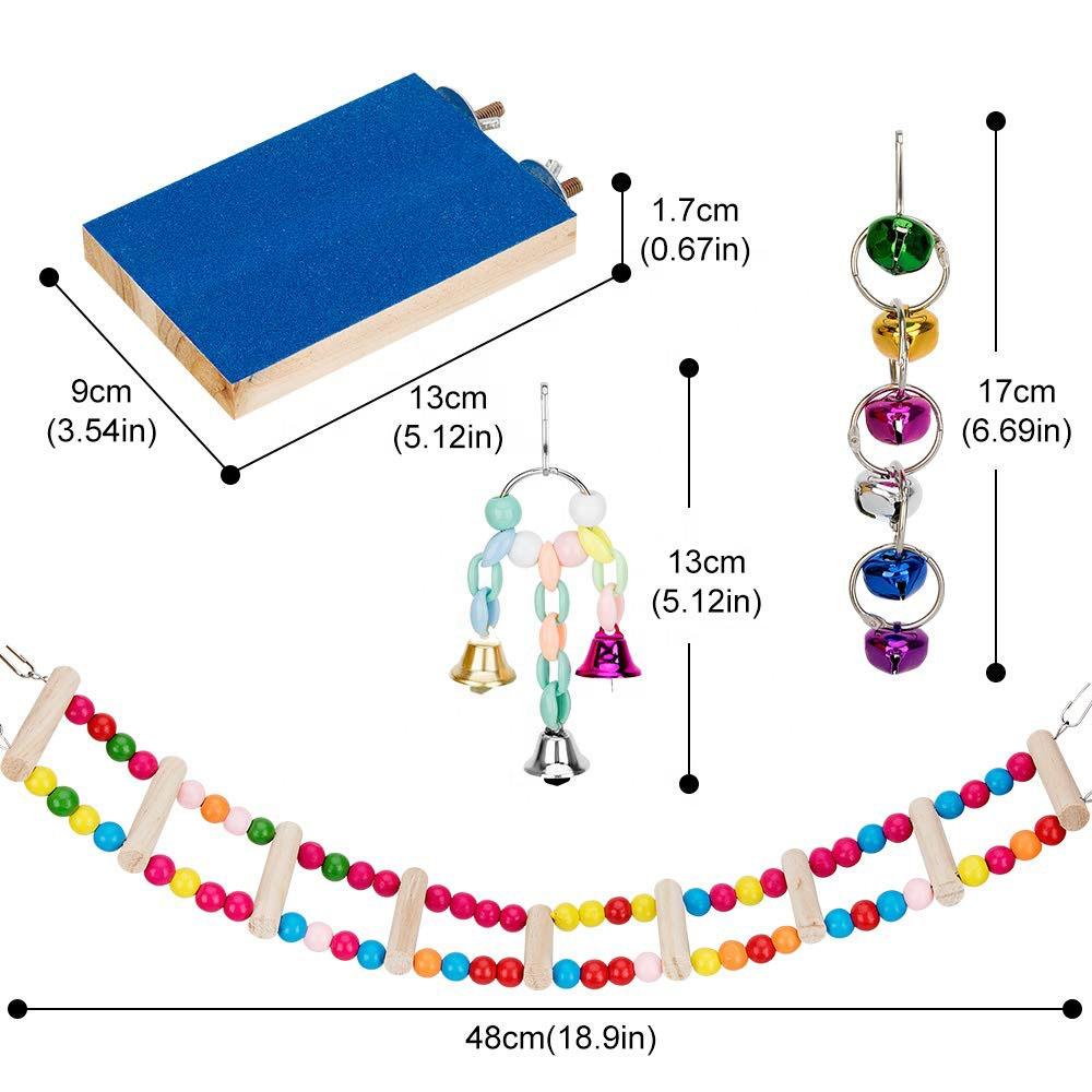 Parrot Toys Bird Swing Hanging Toy Cage Toys Hammock Bell Swing Ladder Perch Chewing  for Parakeets