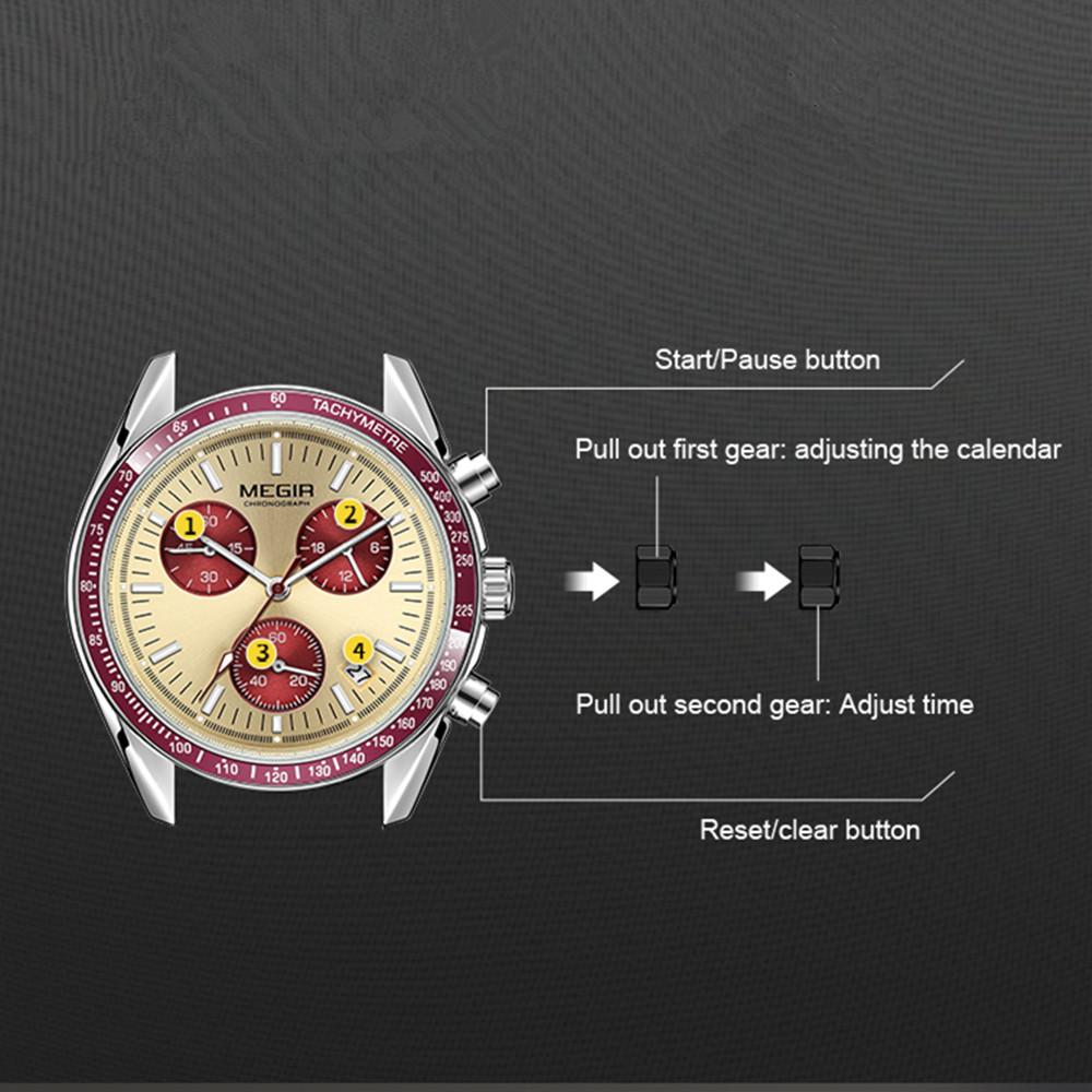 MEGIR Luxury Quartz Watches for Men Blue Canvas Strap Sport Leisure Chronograph Luminous Waterproof Male Wristwatch Clock 2247