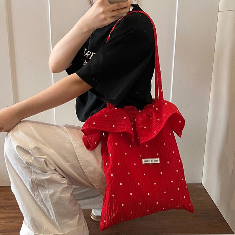 All-match Wave Point Chiffon Shoulder Bag Large Capacity Fairy Mesh Handbag Commuting Bag Korean Style Tote Bag Women KTY