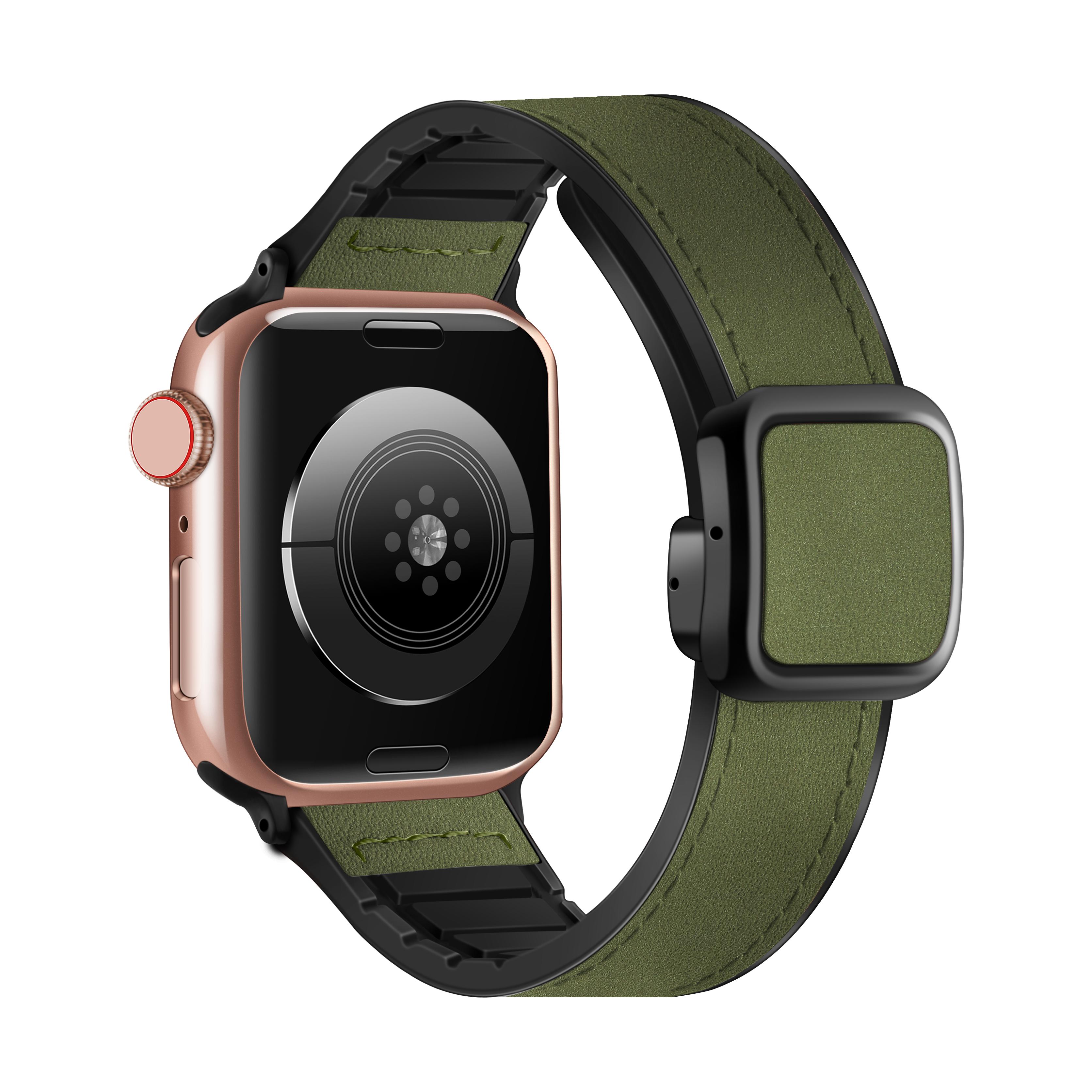 

Ремешок из натуральной кожи для Apple Watch 45мм 44мм 40мм 41мм 49мм 42мм Магнитный браслет correa Серия 9 8 7 6 5 4 SE Ultra 2 38mm 40mm 41mm зелёный