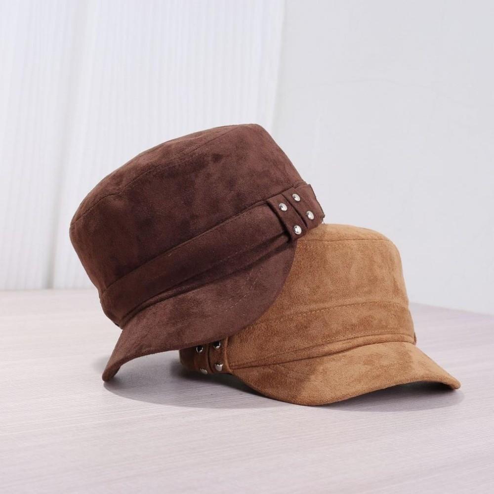 Retro Flat Top Hat Imitation Suede Newsboy Cap Korean Style Baseball Cap for Women