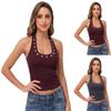 Ärmelloses Neck-Tanktop für Damen mit Lochmuster, lässiger figurbetonter Pullover für den täglichen Gebrauch