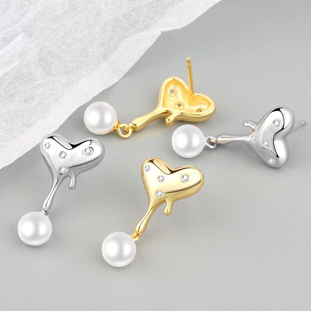 Tancise 925 Sterling Silver Synthetic Pearl Zircon Earrings Drop Earrings For Women Wedding Party Gifts