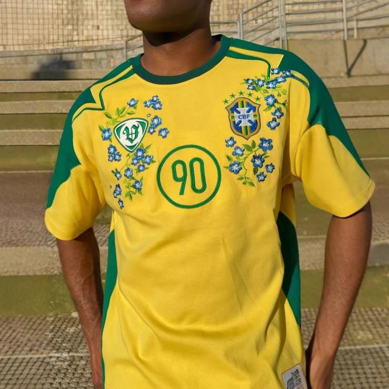 INS Embroidered Jersey Retro Brazil Short Sleeve T-Shirt Men Women Streetwear