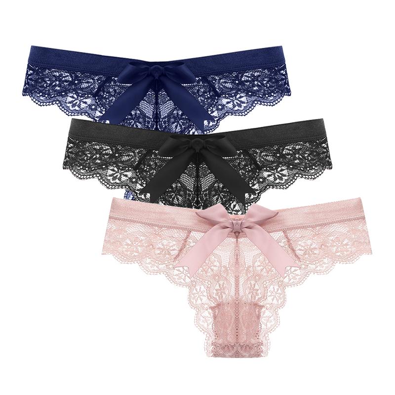 Sexy Lace Thongs Kvinner Tilbake Søt Sløyfe Truser Sømløse Bikinier Dame Undertøy