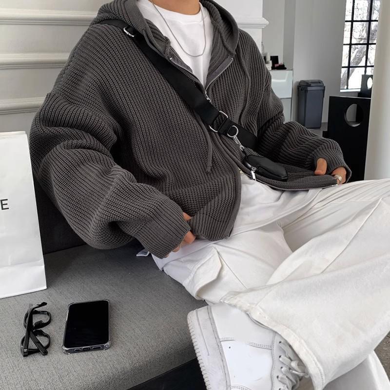 

Осенняя одежда Мужская легкая трикотажная ленивая стильная кардиган с капюшоном на молнии свитер корейский винтажный популярный длинный рукав с капюшоном на молнии трикотажная одежда XL серый